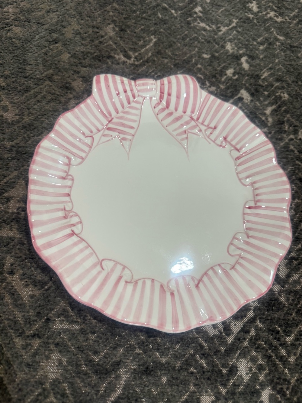 Vintage 1989 Haldon Group Pink Stripe Ribbon Bow 8” Ceramic Plate